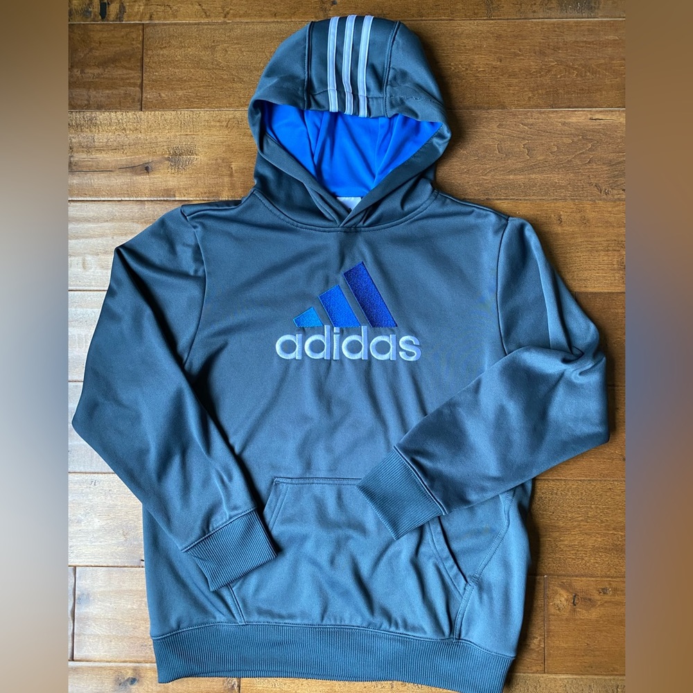 Adidas Boys Hoodie - Charcoal/blue/aqua - Size L